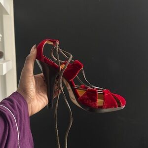 YSL fall 2002 red velvet heels Size 40